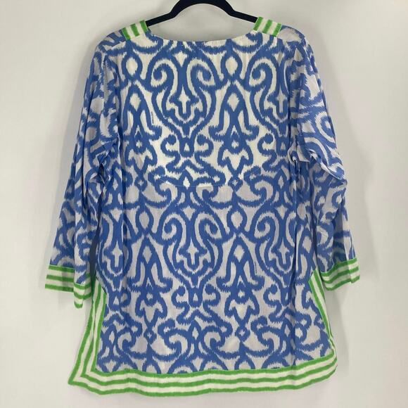 Gretchen Scott Designs Arabesque Tunic Top Blue Green Artsy Coastal Large Cotton - Picture 3 of 13
